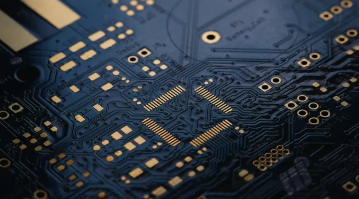 Close up photo of a black circuit board.