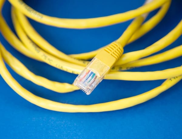 A yellow ethernet cable